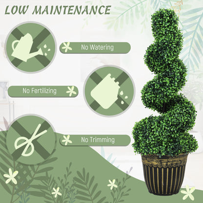 Set of 2 Artificial Plants, Topiary Spiral Boxwood Trees with Pot, for Home Indoor Outdoor Decor, 90cm