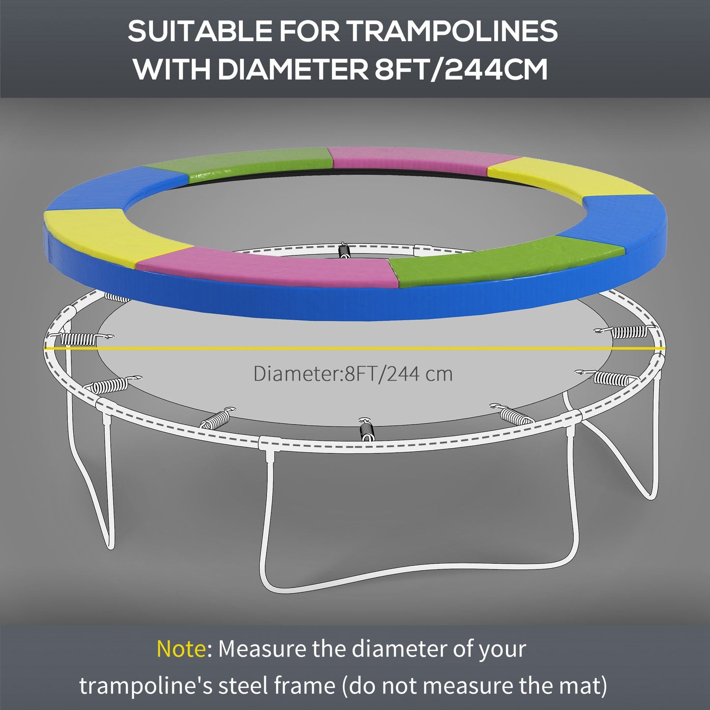 8FT Trampoline Spring Cover, Plastic Trampoline Pad Replacement with Elastic Cord, Waterproof