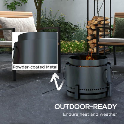 Smokeless Fire Pit with Ash Catcher, 37cm Portable Wood Burning Firepit with Poker for Garden Camping Bonfire Party, Metal