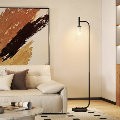 Floor Lamp for Living Room with Glass Lampshade, Modern Standing Lamp with Foot Switch for Bedroom, Bulb not Included, Black