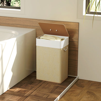 Bamboo Laundry Basket with Lid, 72L Laundry Hamper with Rope Handles