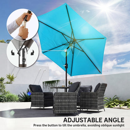 2.6 m Garden Parasol Umbrella with Aluminium Pole, Outdoor Patio Umbrella with Tilt and Crank, Vent, Blue