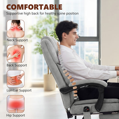 Office Chair with 6-Point Vibration Massage and Heat, Executive Computer Desk Chair with High Back, Reclining, Grey