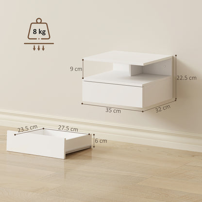 Set of Two Floating Bedside Tables - White