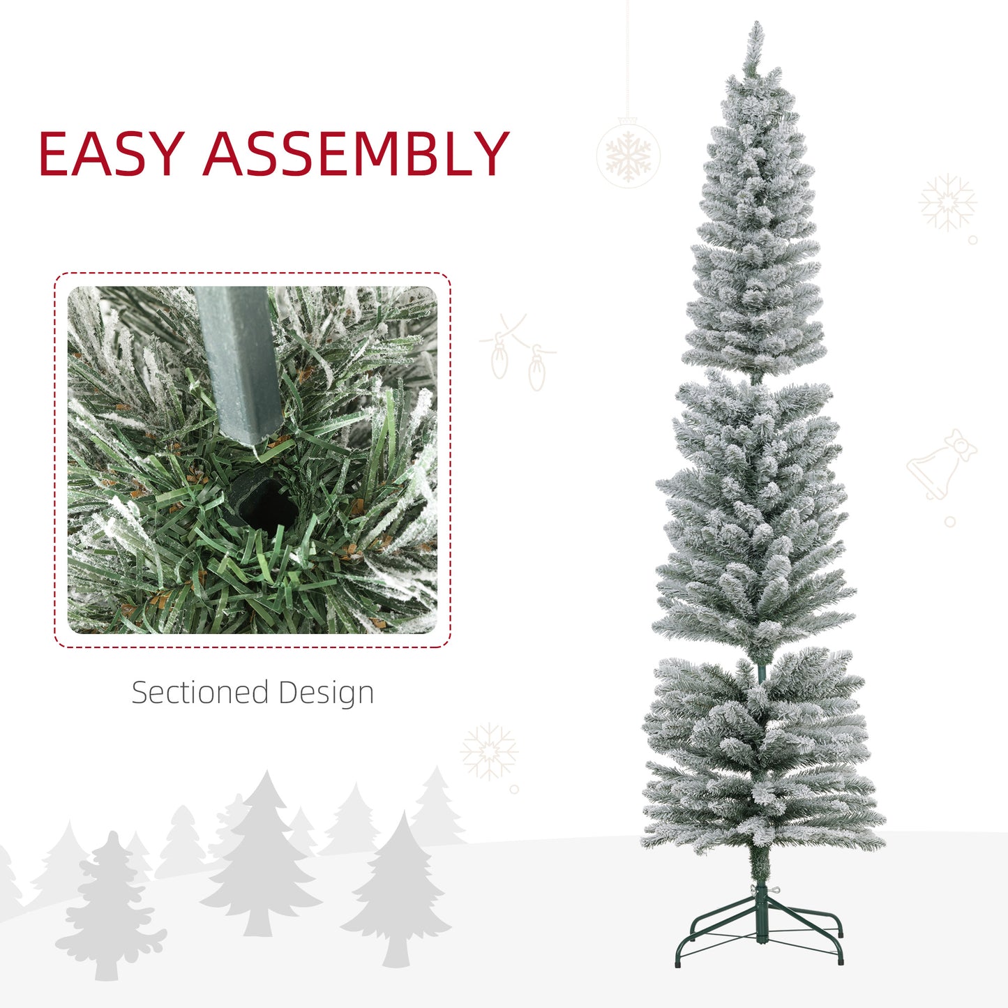 7ft Artificial Snowy Pencil Christmas Tree - White