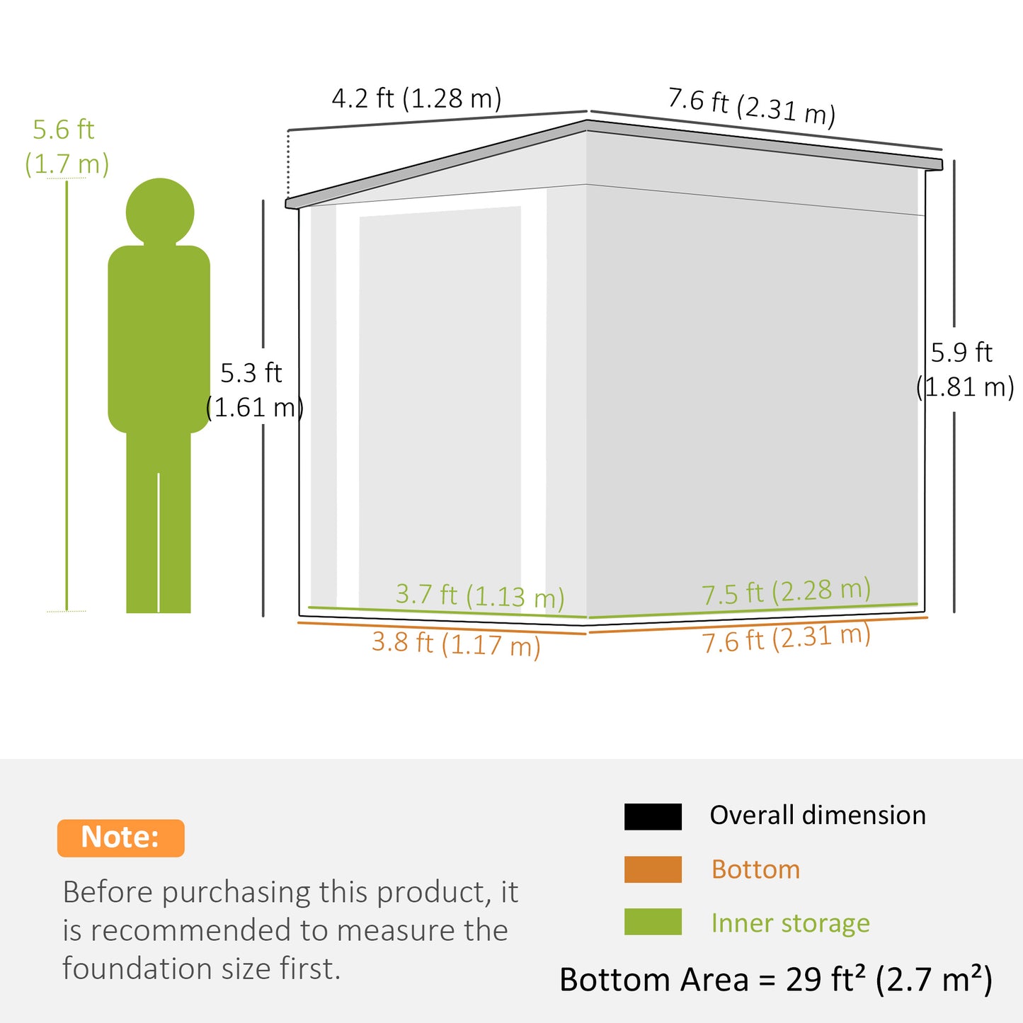 7.6 x 4ft Lean to Garden Metal Shed, Outdoor Storage Shed with Window, 2 Vents and Lockable Door for Garden, Dark Grey
