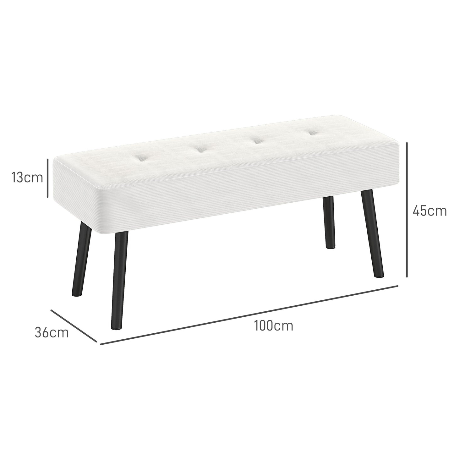 End of Bed Bench, Corduroy Bedroom Bench with Thick Padding and Steel Legs, Tufted Window Seat for Entryway, Living Room