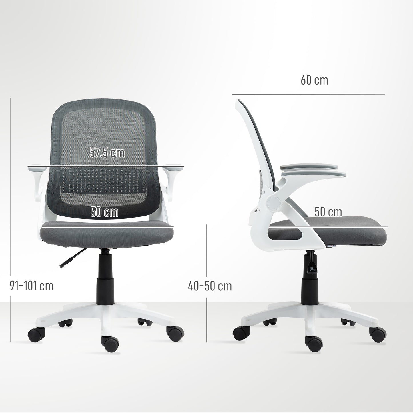 Breathable Mesh Office Chair, Ergonomic Swivel Computer Chair with Flip-up Armrests, Lumbar Back Support for Home/Office