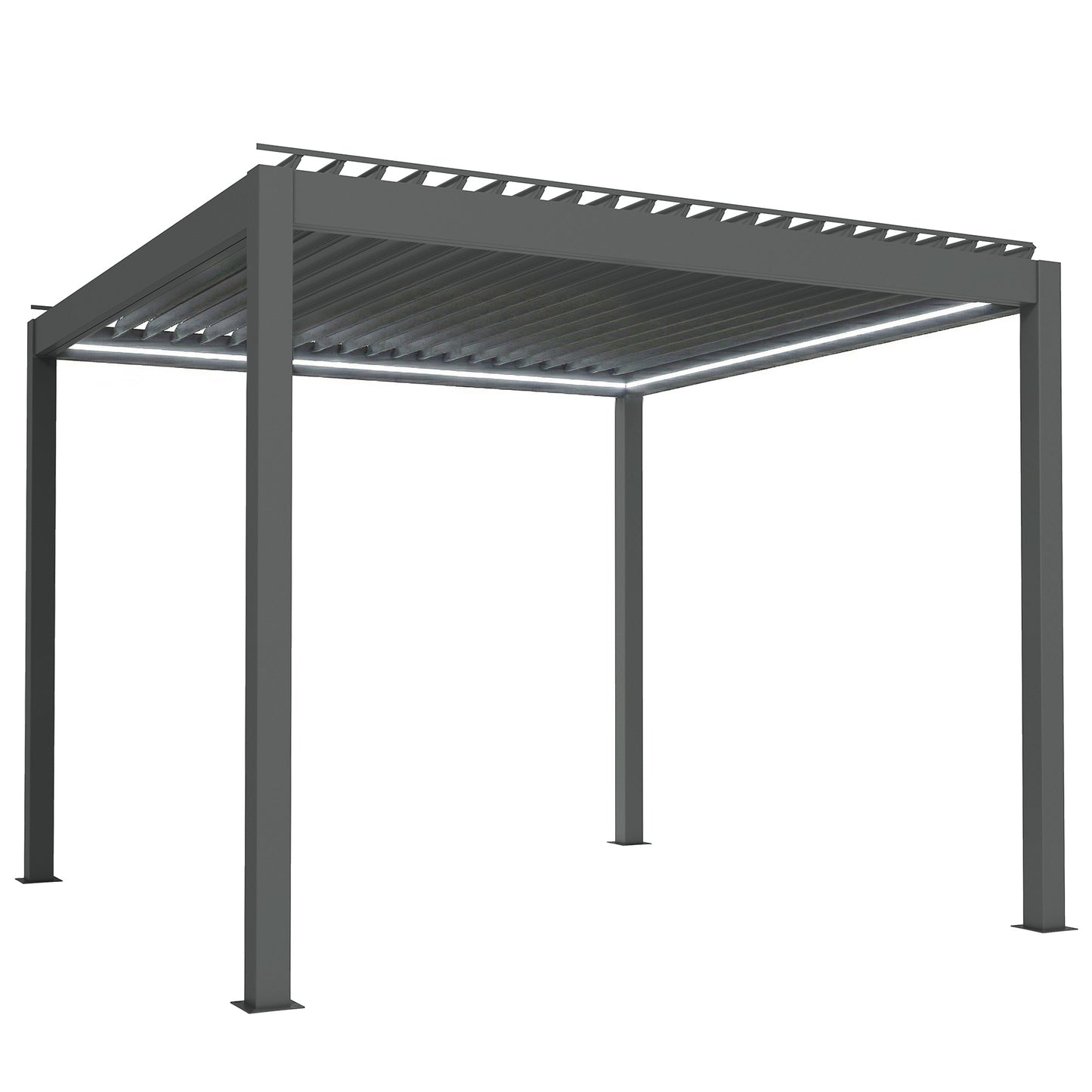 3 x 3(m) Electric Louvered Pergola with LED Lights, Aluminium Pergola Hardtop Gazebo with Remote