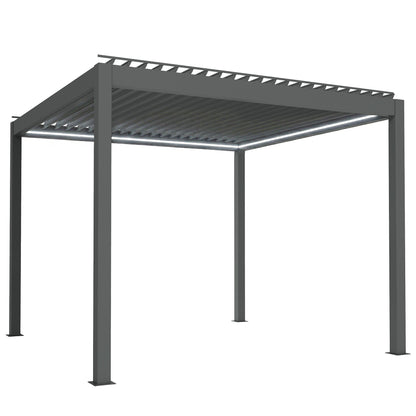3 x 3(m) Electric Louvered Pergola with LED Lights, Aluminium Pergola Hardtop Gazebo with Remote
