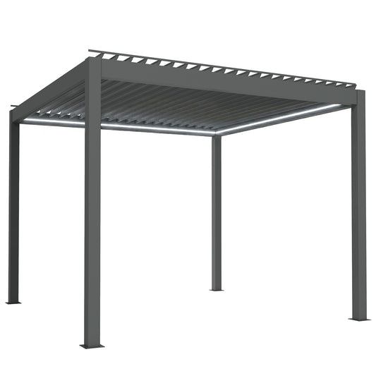 3 x 3(m) Electric Louvered Pergola with LED Lights, Aluminium Pergola Hardtop Gazebo with Remote