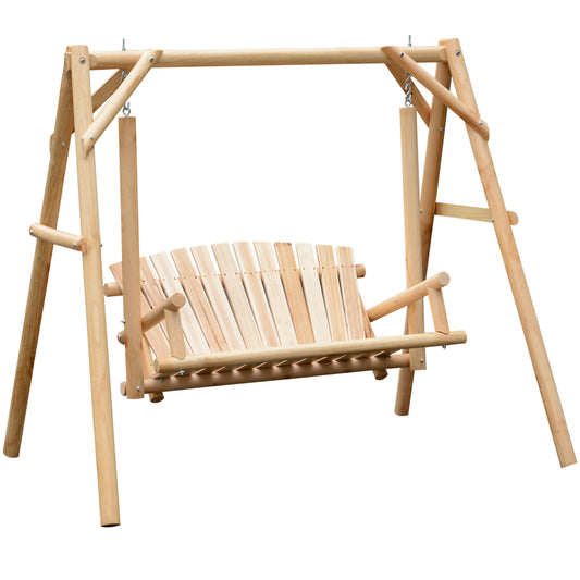 2 Seater Wooden Garden Swing Chair, Larch Wood Porch Swing Seat Bench Lounger for Outdoor Patio Garden, 300kg Capacity