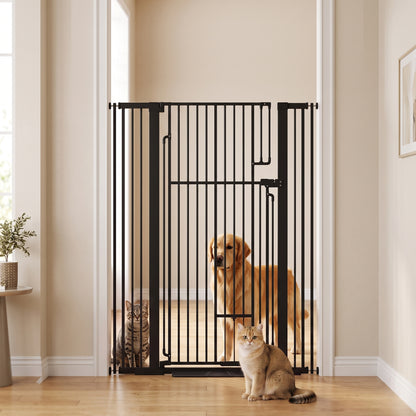 135cm Extra Tall Dog Gate with Cat Door, Fits Openings 81-108 cm Pressure Mounted for Doorways, Hallways, No Drilling