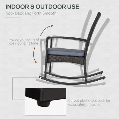 Outdoor PE Rattan Rocking Chair, Garden Rocking Chair Set with Armrest and Cushion, Grey