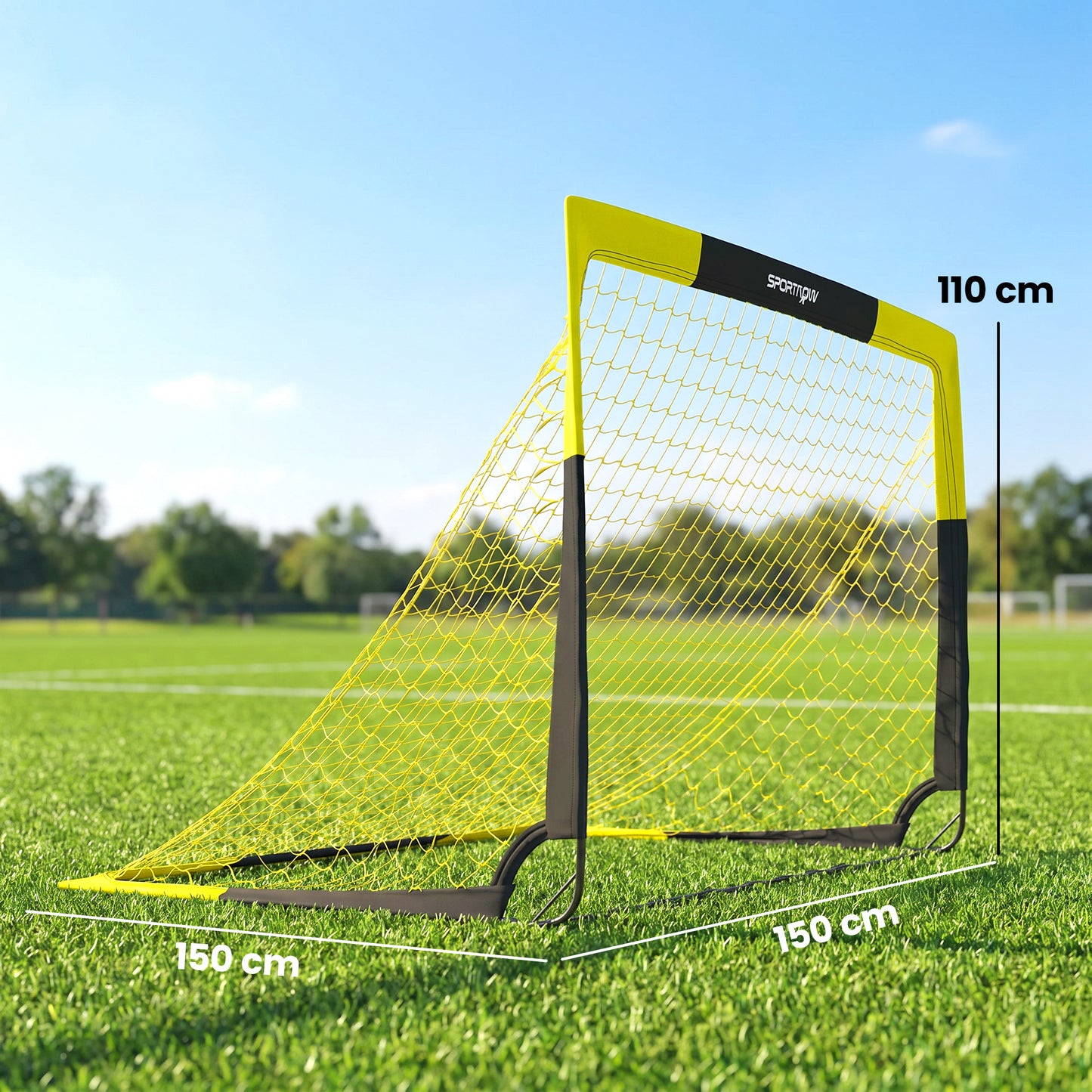 Pop Up Football Goal, Portable Folding Football Net with Carry Bag, 4 U-Shaped Ground Stakes, Fibreglass Pole