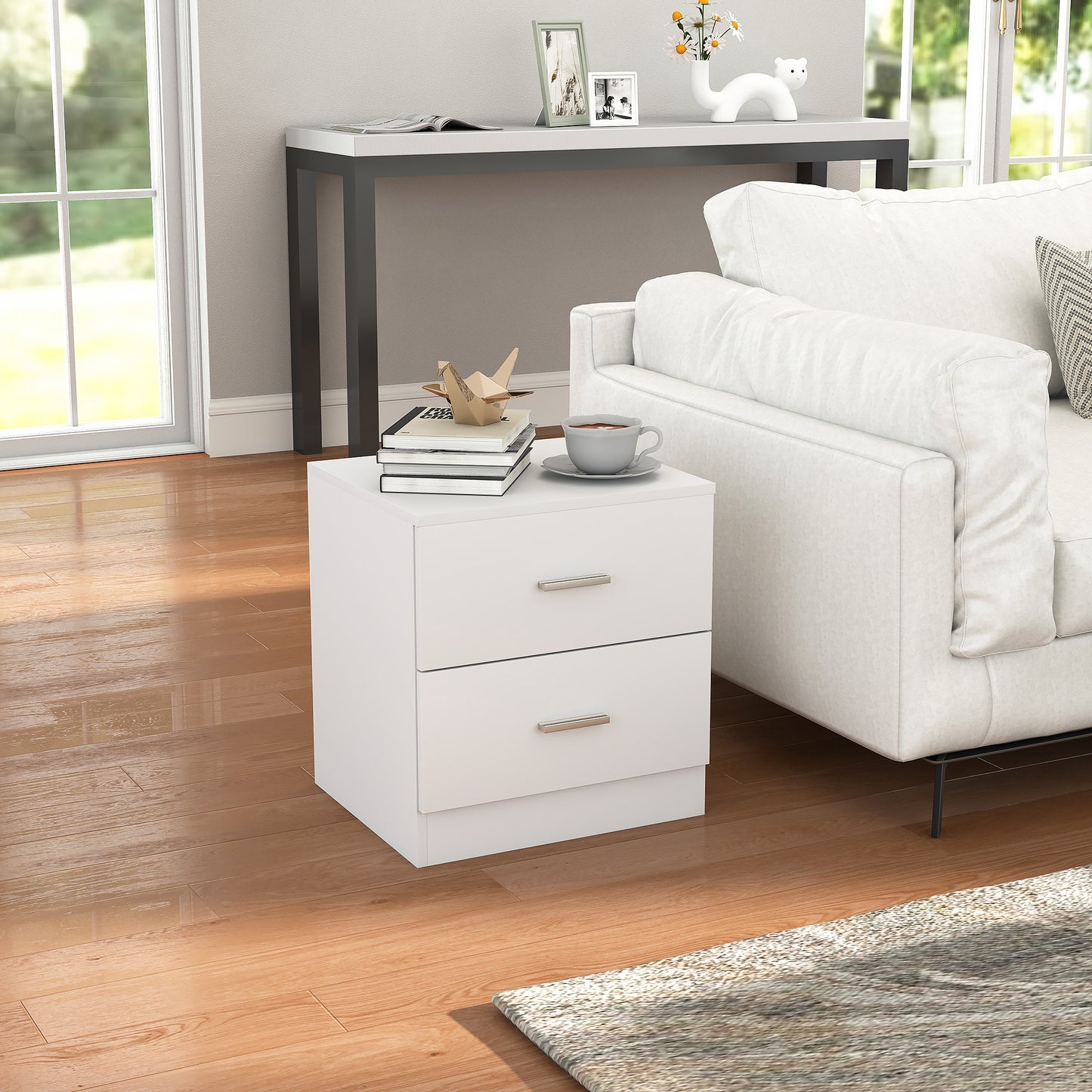 Modern Bedside Table, Beside Cabinet with 2 Drawers, for Bedroom, Living Room, White