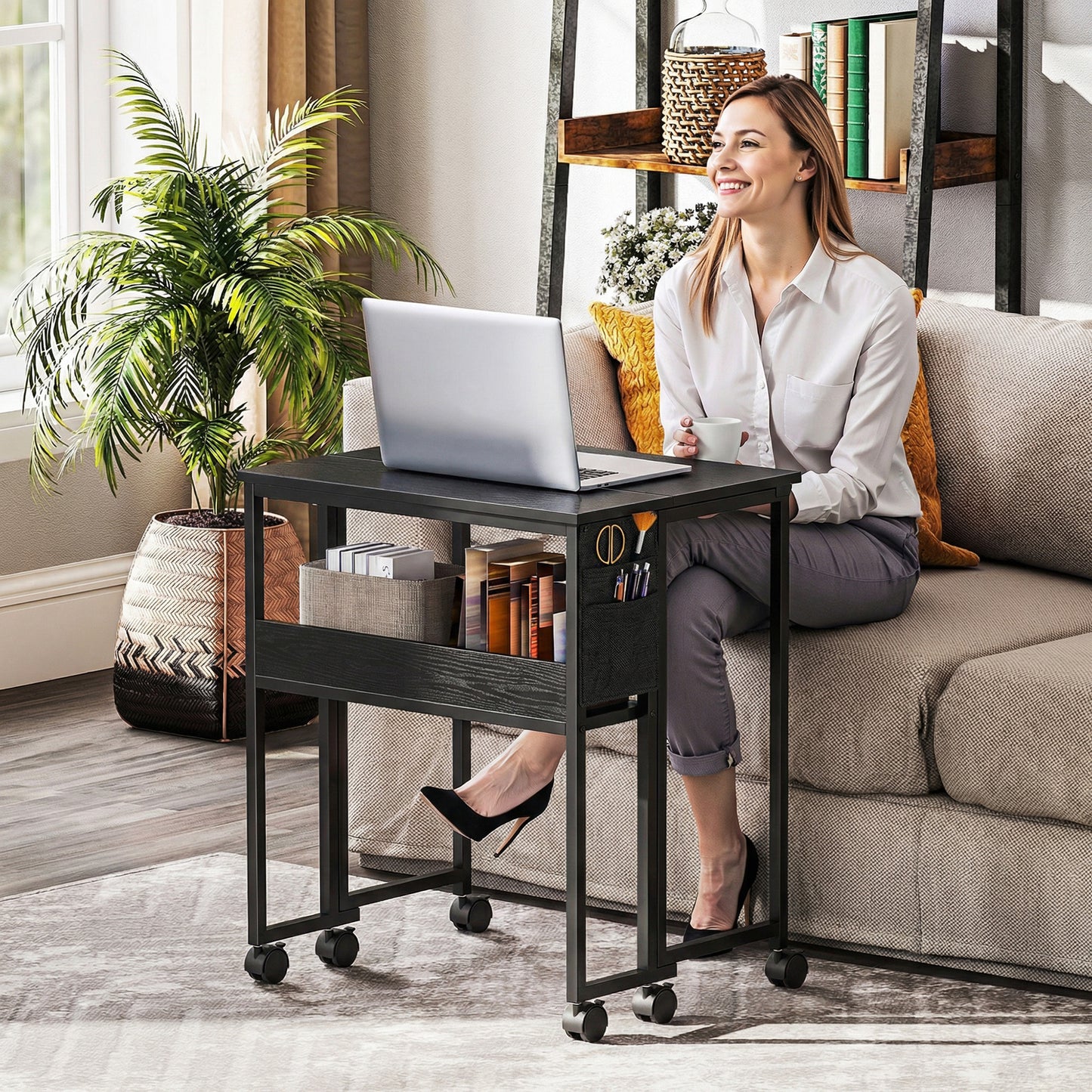 63 cm Drop Leaf Writing Work Desk - Black