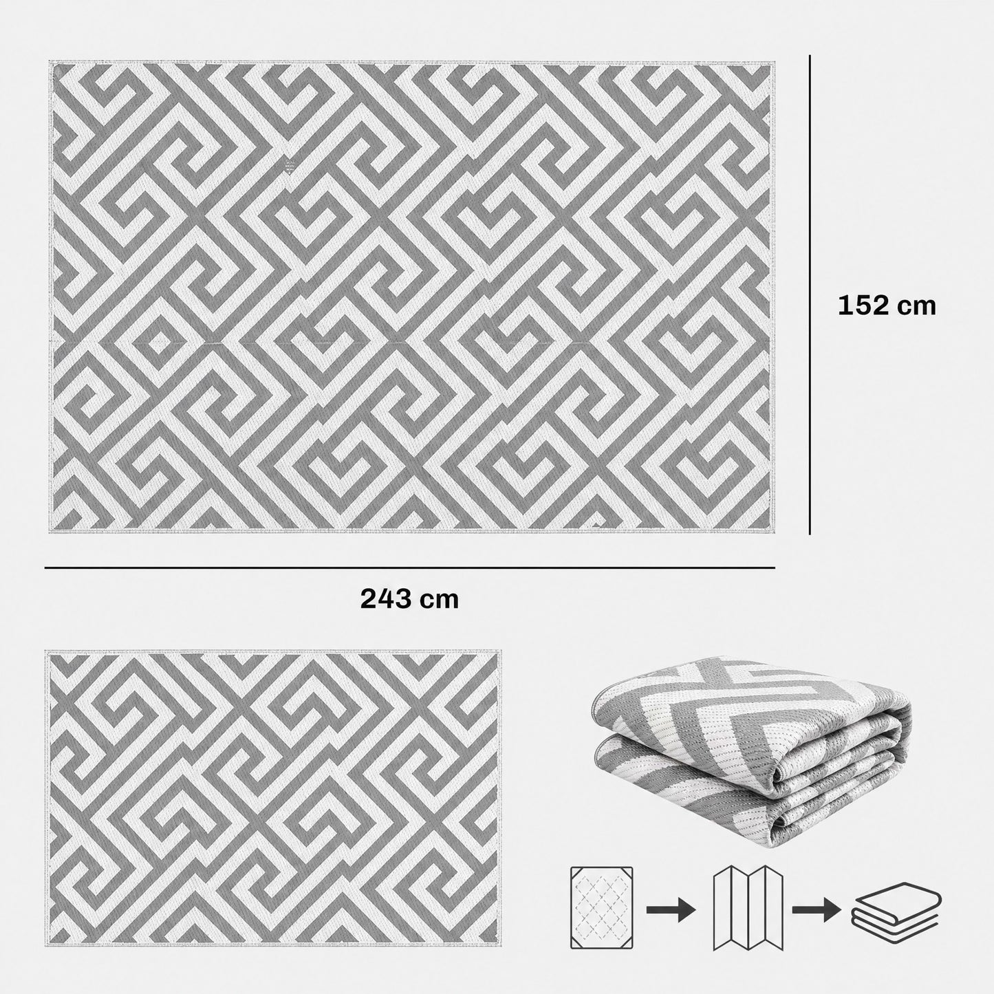 Outdoor Rug Reversible Mat Plastic Straw Rug Portable RV Camping Mat for Garden Deck Picnic Indoor, 152 x 243 cm (5 x 8 ft)