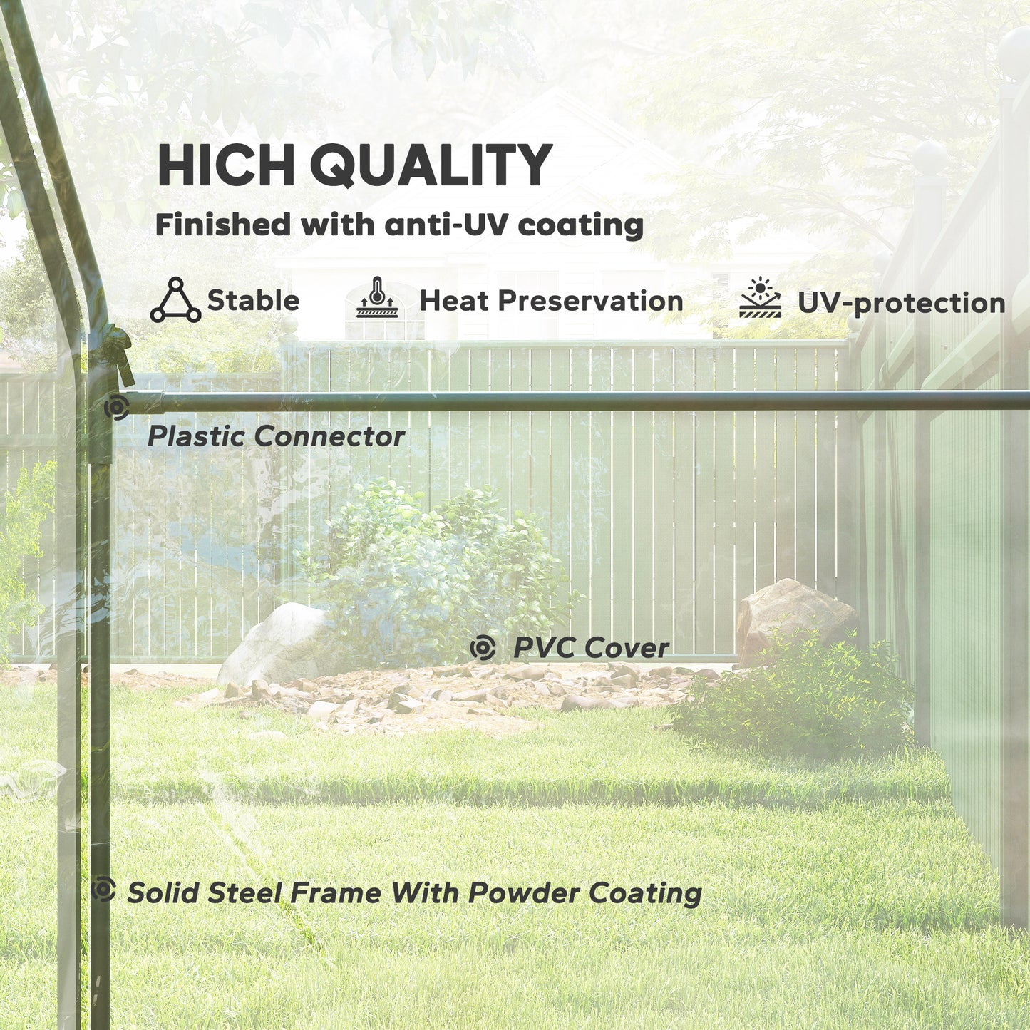 Walk In Tomato Greenhouse Garden Outdoor Mini Greenhouse Flower Planter Steel Frame with Zipped Door & Window, PVC Cover