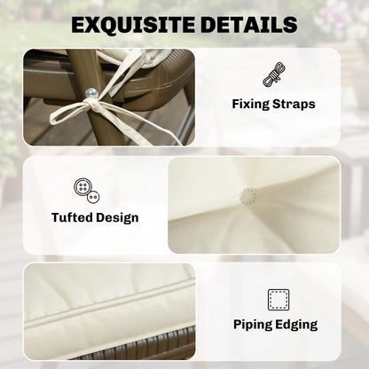 Set of 4 Garden Seat Cushion with Ties, 42 x 42cm Replacement Dining Chair Seat Pad, Cream White
