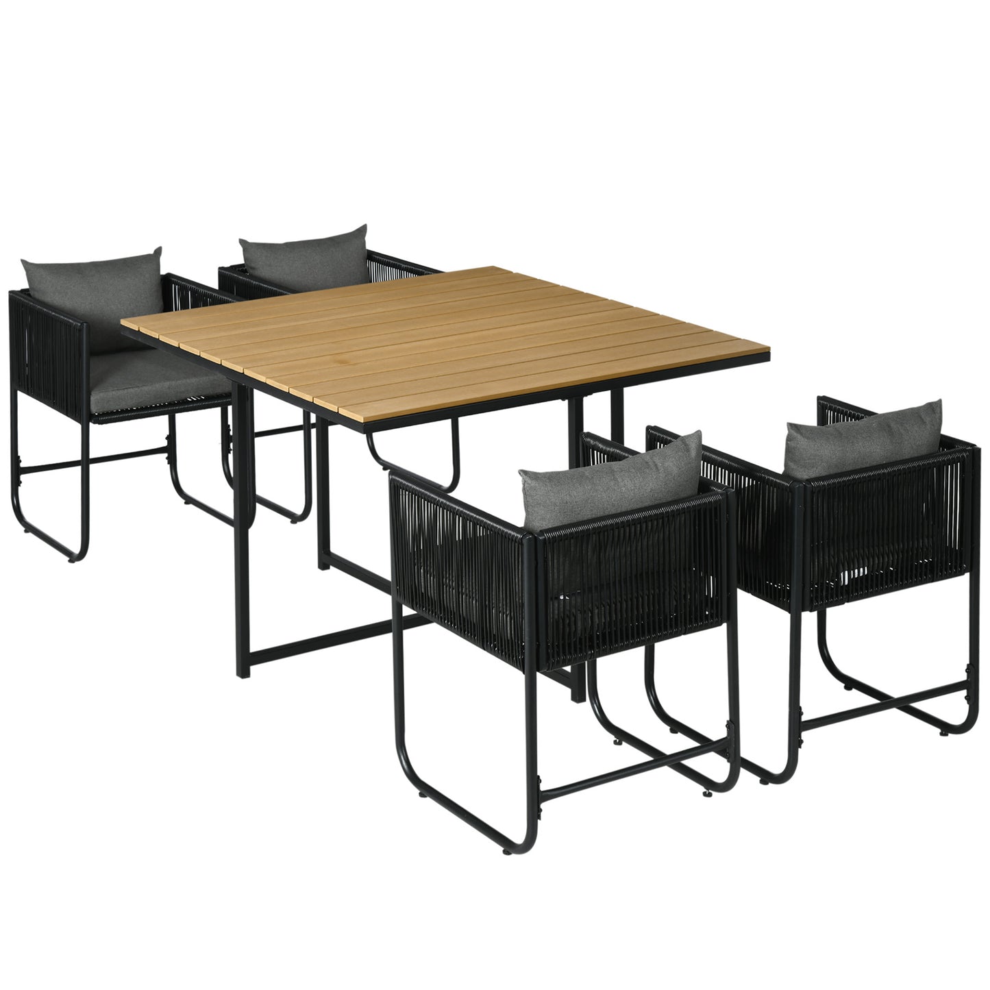4 Seater Rattan Cube Garden Furniture Set, Rattan Dining Set with Cushions