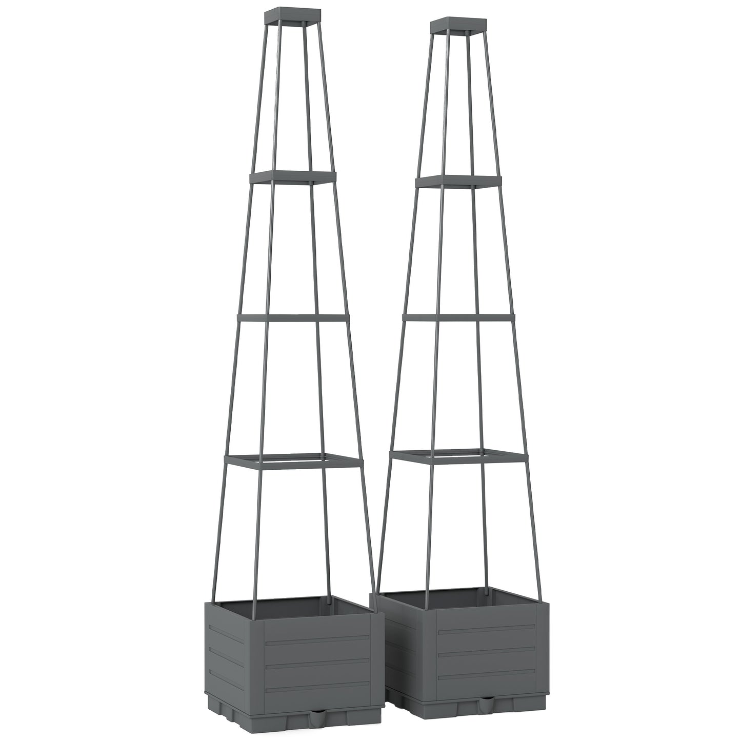 2 Pack Raised Garden Bed with Trellis, Plastic Outdoor Planter Box with Removable Drainage Tray