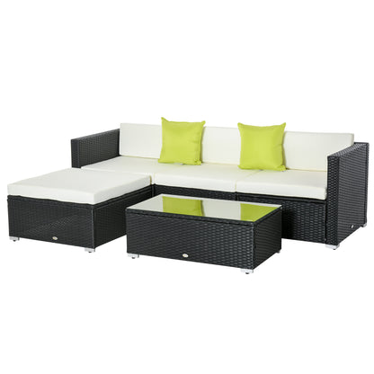 White Rattan Garden Furniture 4-Seater Outdoor Sofa Set with Coffee Table - White