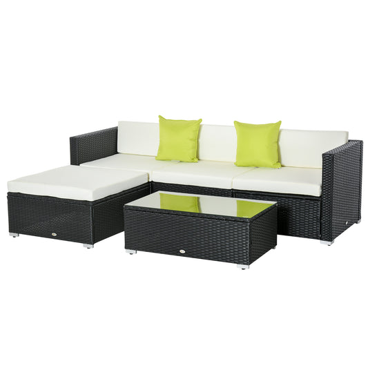 White Rattan Garden Furniture 4-Seater Outdoor Sofa Set with Coffee Table - White