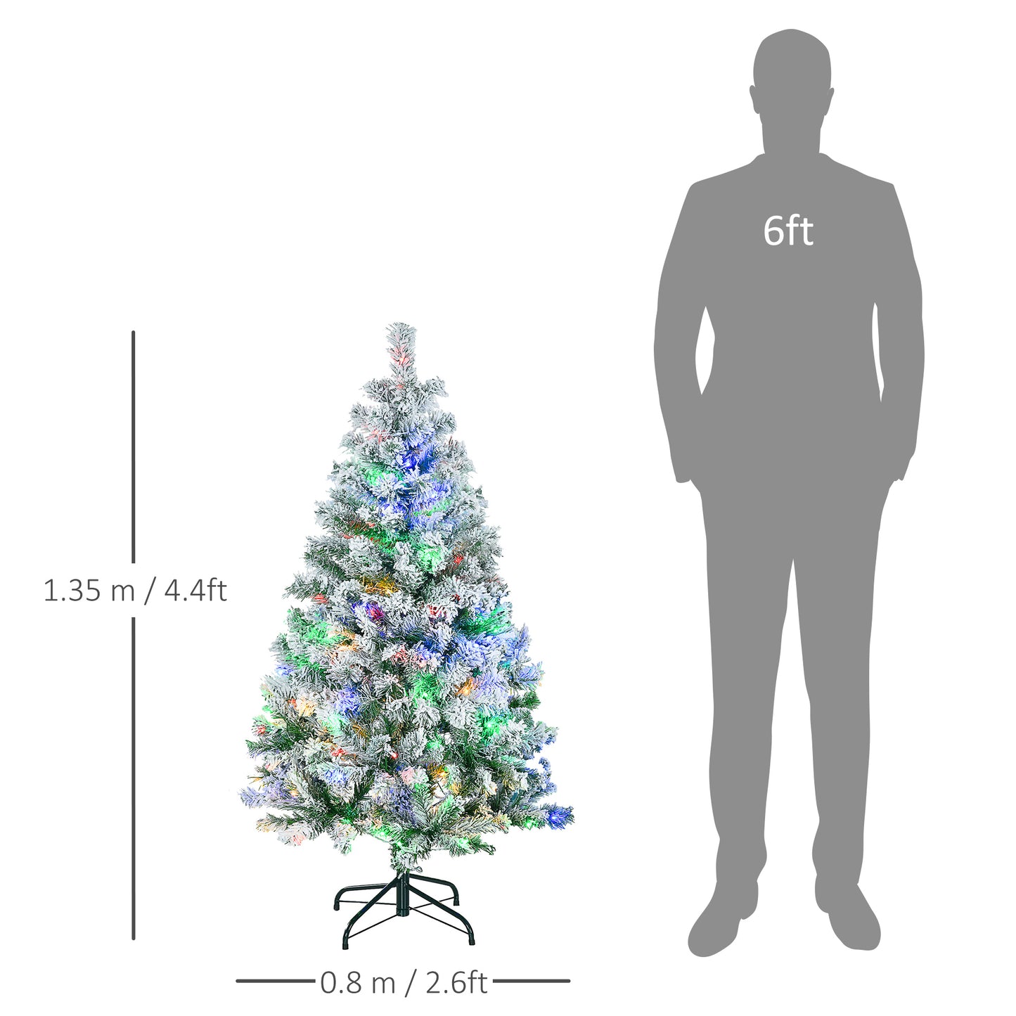 4.5' Artificial Snow Christmas Trees with Frosted Branches, Warm White or Colourful LED Lights, Steel Base