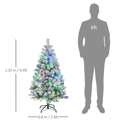 4.5' Artificial Snow Christmas Trees with Frosted Branches, Warm White or Colourful LED Lights, Steel Base