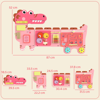 Busy Board Panels, Wall Mounted Montessori Inspired Busy Board, Toddler Learning Centre Dinosaur Theme, Pink