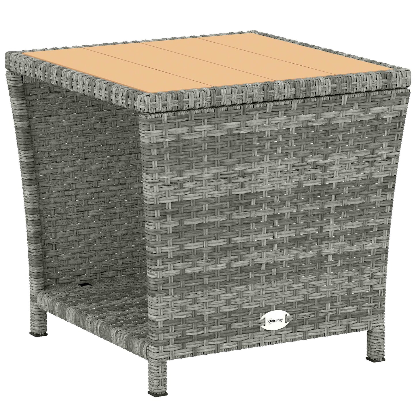 Side Table 2-Tier Outdoor Coffee Table with Storage Shelf PS Wood Slat Top/Light Grey
