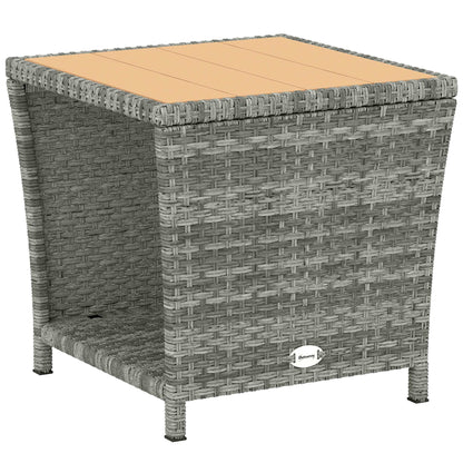 Side Table 2-Tier Outdoor Coffee Table with Storage Shelf PS Wood Slat Top/Light Grey