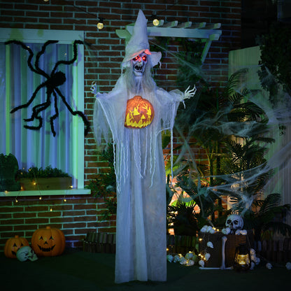 6ft Outdoor Halloween Decoration Witch with Pumpkin, Hanging Skeleton Witch Prop Life Size with Sound and Motion Activated