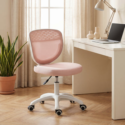 Office Chair, Armless Computer Desk Chair with Breathable Mesh, Adjustable Height, Swivel Wheels, Pink