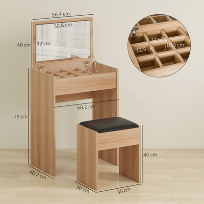 Dressing Table with Mirror and Stool, Vanity Makeup Table with Flip Up Mirror, Vanity Desk with Storage Unit and Padded Seat