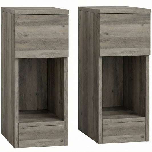 Set of Two Modern Storage Bedside Tables - Grey