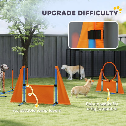 Seven-Piece Dog Agility Equipment Set with Weave Poles, Jump Ring, Hurdle, Pause Box, Carry Bag, Orange