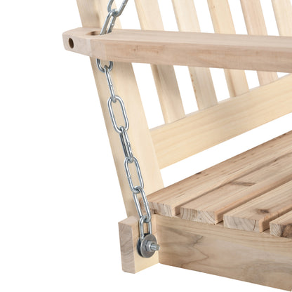 Outdoor Wooden Swing Bench 2-Seater Porch Swing Chair Hanging Hammock Garden Furniture, Natural