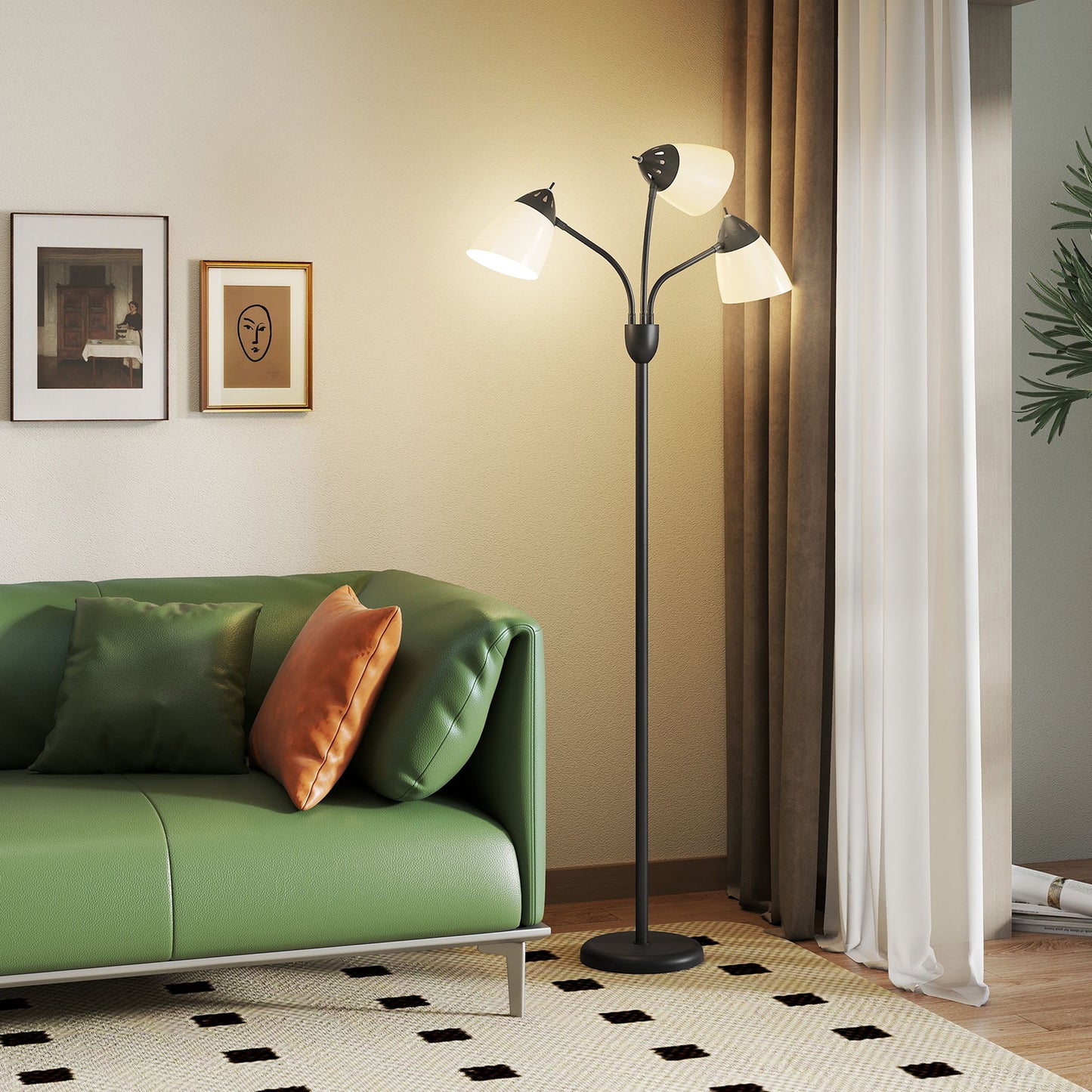 Arc Tree Floor Lamp with 3 Adjustable Rotating Lights and 3000K/4500K/6500K Colour Temperatures