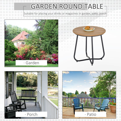 Round Outdoor Side Table Adjustable Leg Pads Garden Table 49 x 49 x 48 cm Natural Wood & Black
