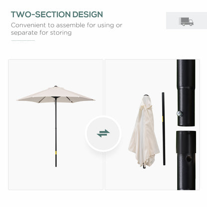 2m Garden Parasol Umbrella, Outdoor Sun Shade with 6 Sturdy Ribs for Balcony, Bench, Garden, Cream White