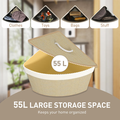 Bamboo Laundry Basket with Lid, 55L Corner Laundry Hamper with Removable Washable Liner Bag