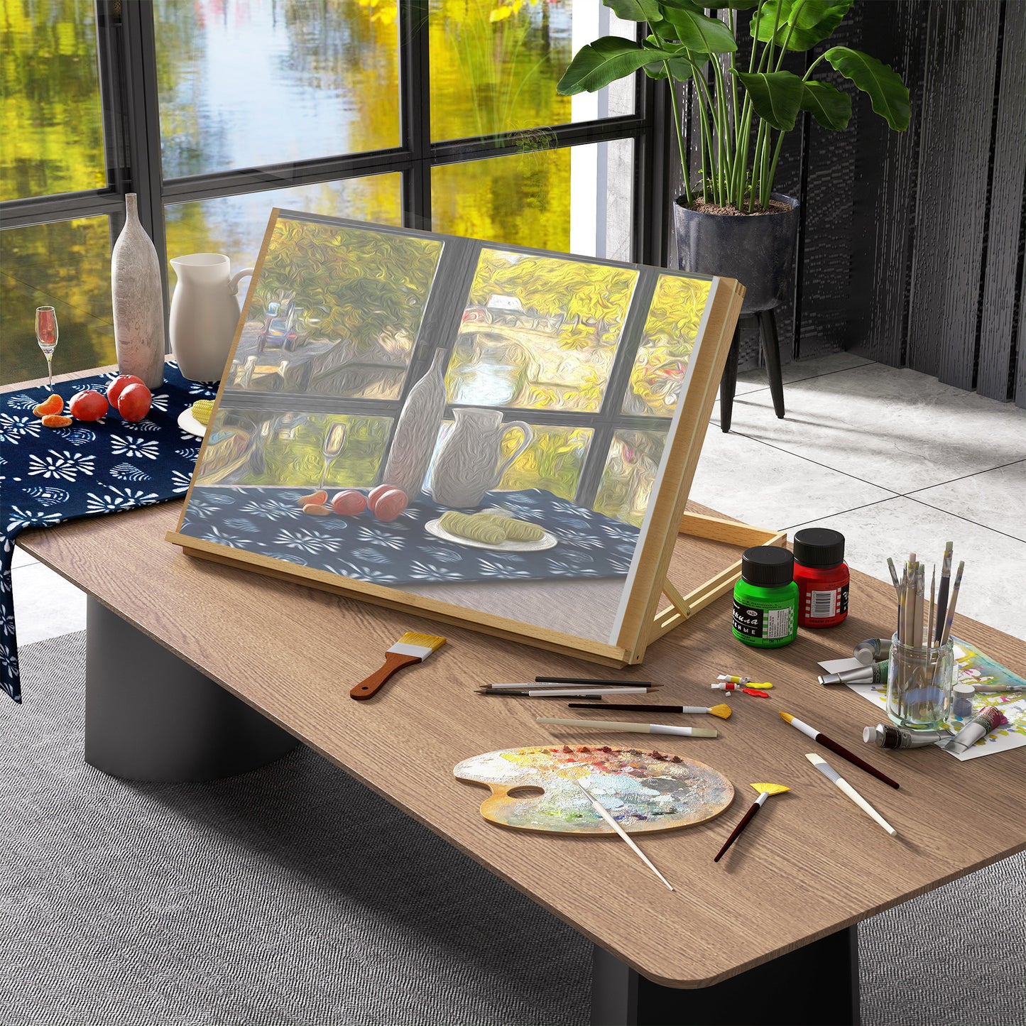 A2 Table Easel, Wooden Drawing Board, Adjustable Desktop Workstation Board for Artists & Crafters