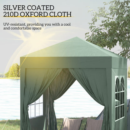 2 x 2 m Garden Pop Up Gazebo, Wedding Party Tent Marquee, Water Resistant Awning Canopy with Sidewalls, Windows, Carry Bag