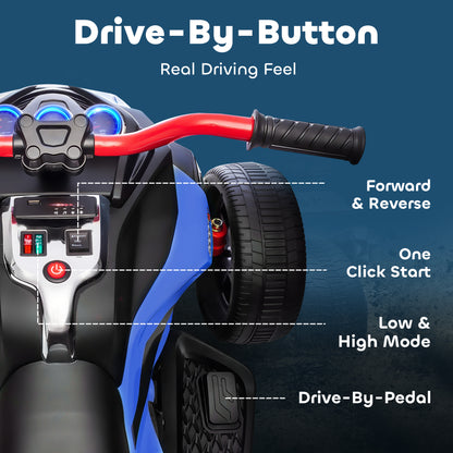 12V Kids Electric Ride On Car with 3 Wheeler, MP3 Player, Horn, 2 Speeds, LED Lights for Boys & Girls Ages 3-8, Blue