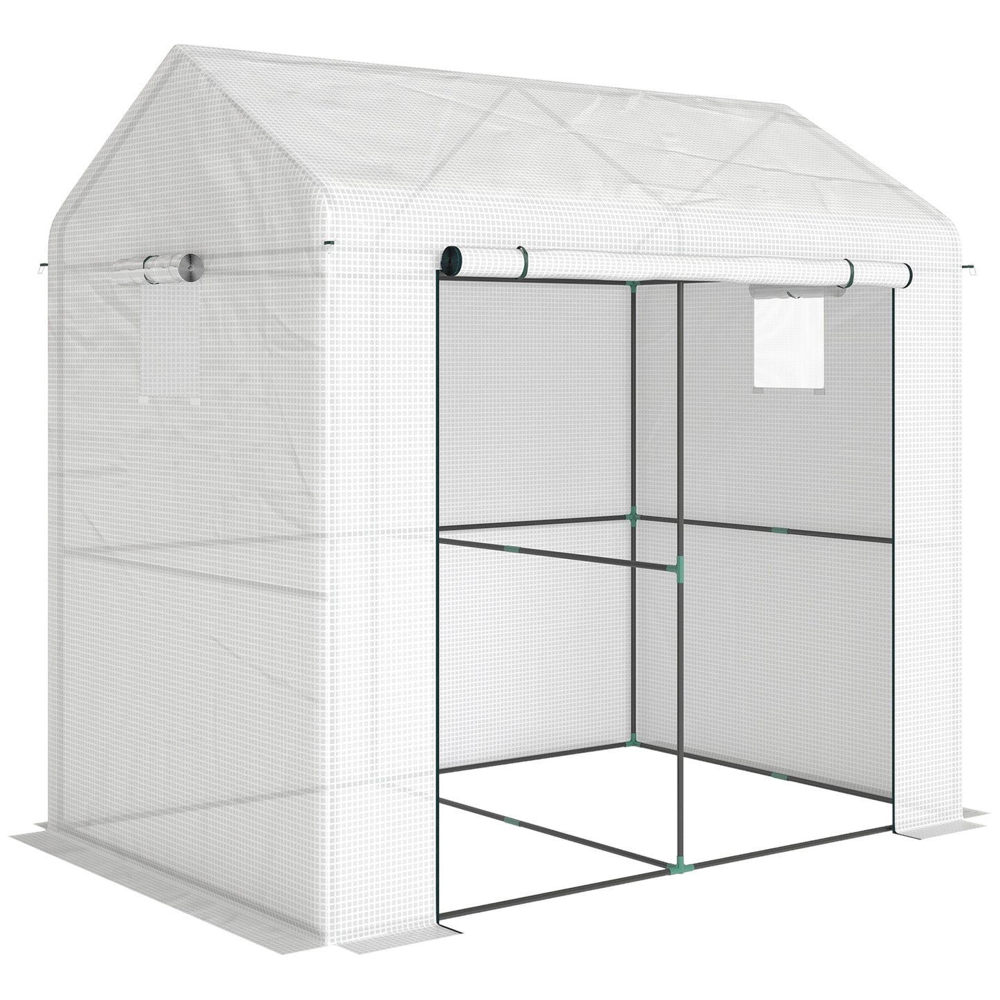 Walk-in Greenhouse, Outdoor Tomato Greenhouse with Roll-up Door and Mesh Windows, PE Cover, 200 x 140 x 200cm, White