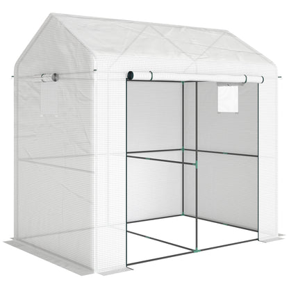 Walk-in Greenhouse, Outdoor Tomato Greenhouse with Roll-up Door and Mesh Windows, PE Cover, 200 x 140 x 200cm, White