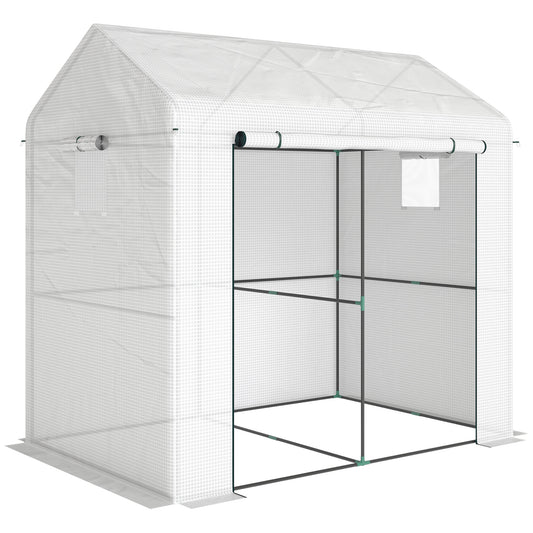 Walk-in Greenhouse, Outdoor Tomato Greenhouse with Roll-up Door and Mesh Windows, PE Cover, 200 x 140 x 200cm, White