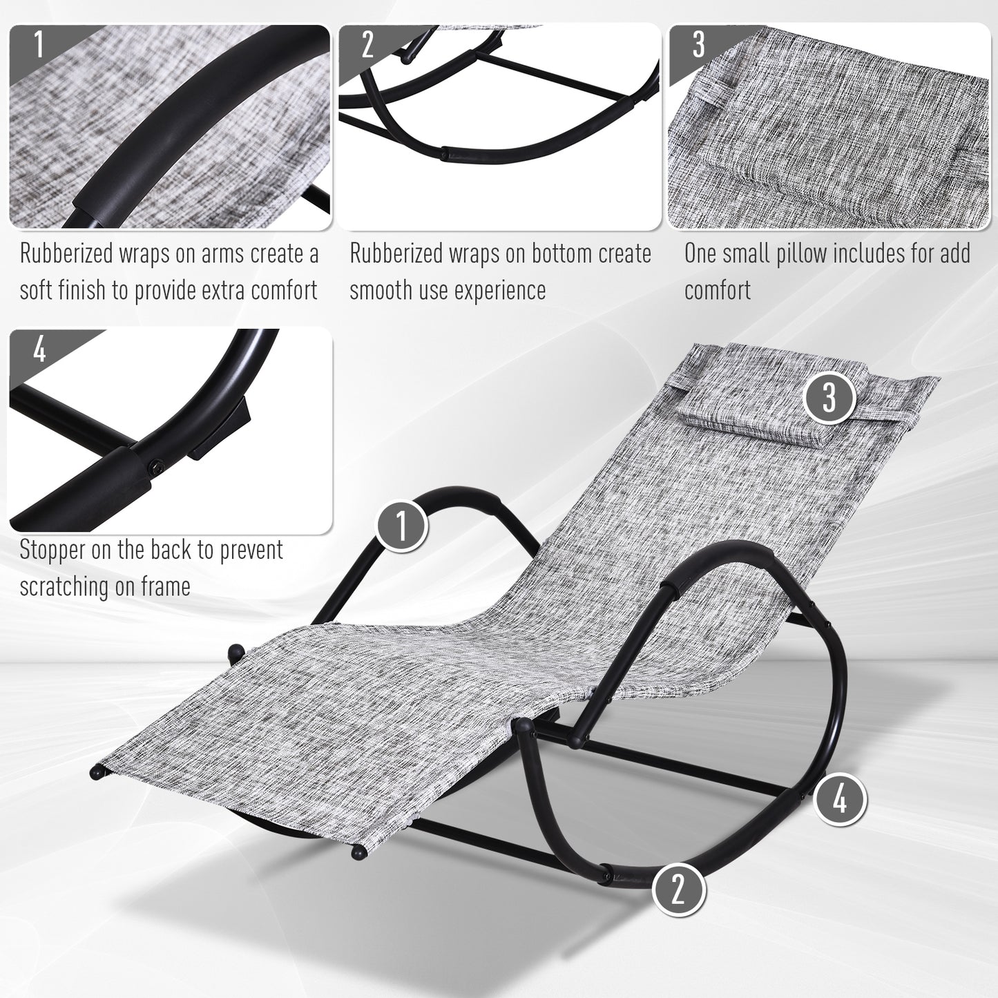 Steel Frame Zero Gravity Rocking Lounge Chair w/ Pillow Grey